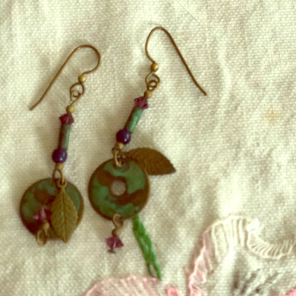 Batik-Like Earrings With Feather Design.